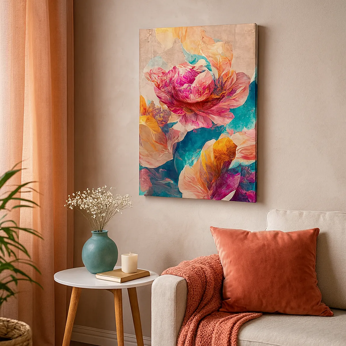 Quadro em tela - Esplendor colorido do buquê - 45x80 cm