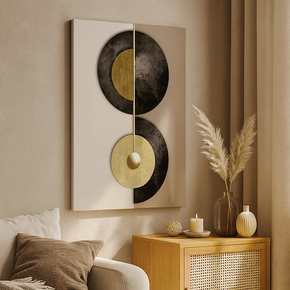 Quadro su tela - Stampe su Tela - Cerchi astratti nei toni dell'oro e del marrone - 70x100cm - Variazioni attorno al cerchio - Decorazione murale moderna per soggiorno e camera da letto ARTTOR