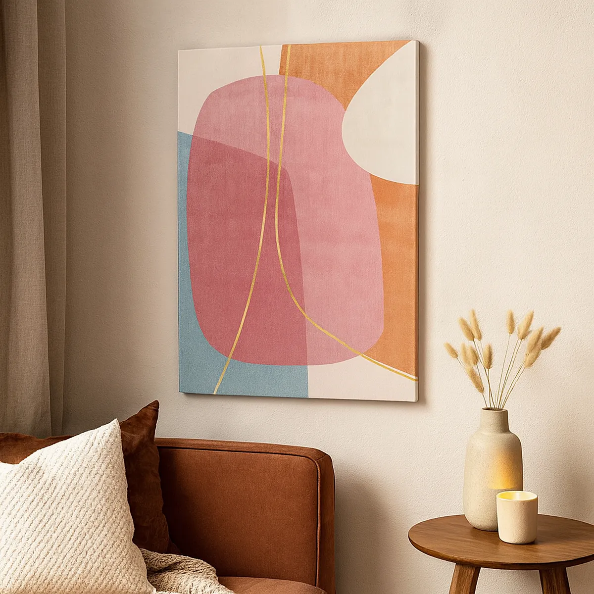 Tablou pe pânză - Compoziție pastel cu fir de aur - 80x120 cm