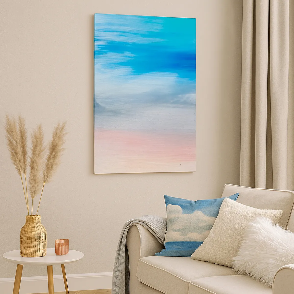 Bild auf Leinwand - Leinwandbild - Abstrakte Pinselstriche in Blau- und Rosatönen - 50x70cm - Elemente: Luft - Moderne Wanddekoration für Wohnzimmer und Schlafzimmer ARTTOR