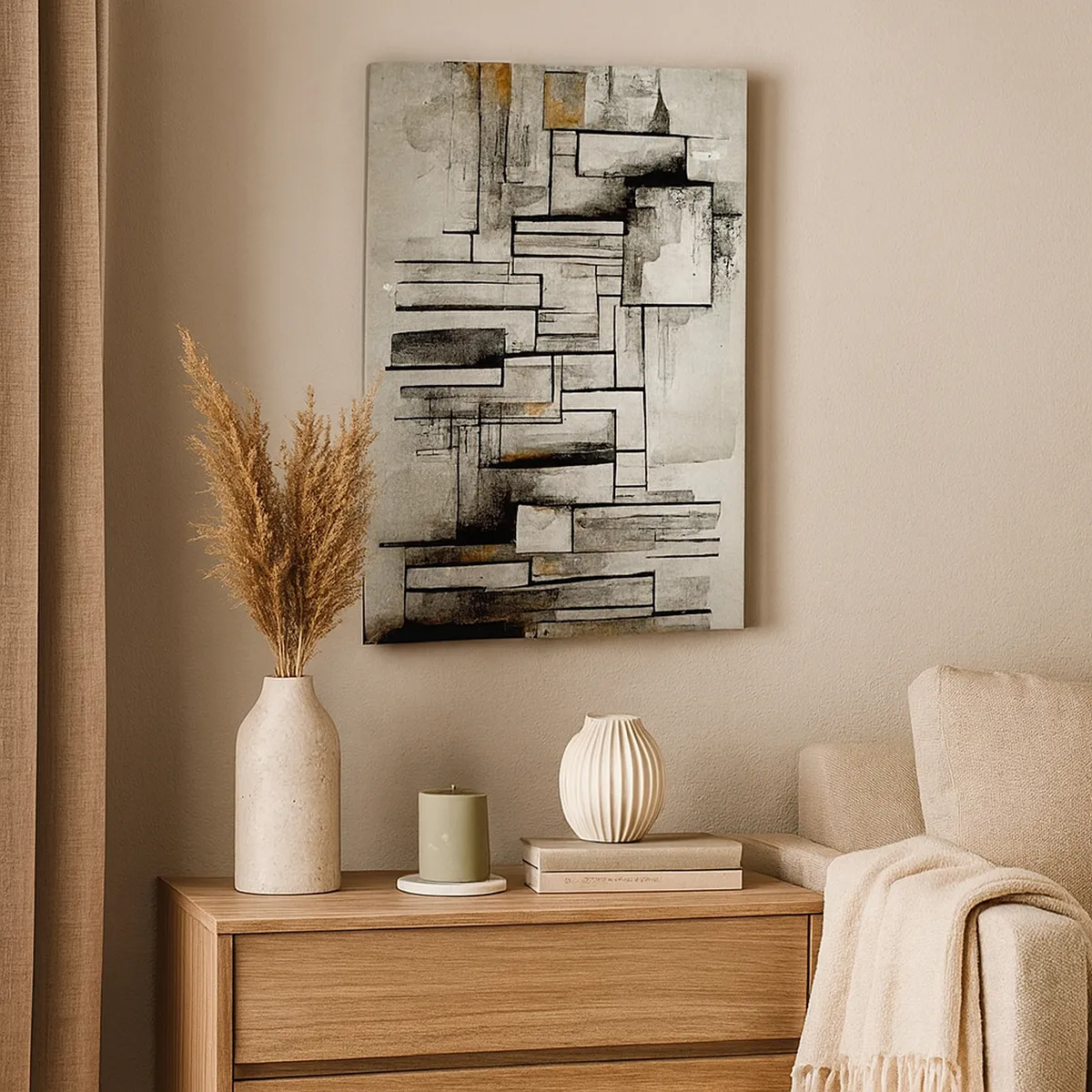 Cuadro sobre lienzo - Impresión de Imagen - Rectángulos abstractos en tonos de gris y negro. - 50x70cm - El poder de la sencillez - Decoración de pared moderna para salón y dormitorio ARTTOR