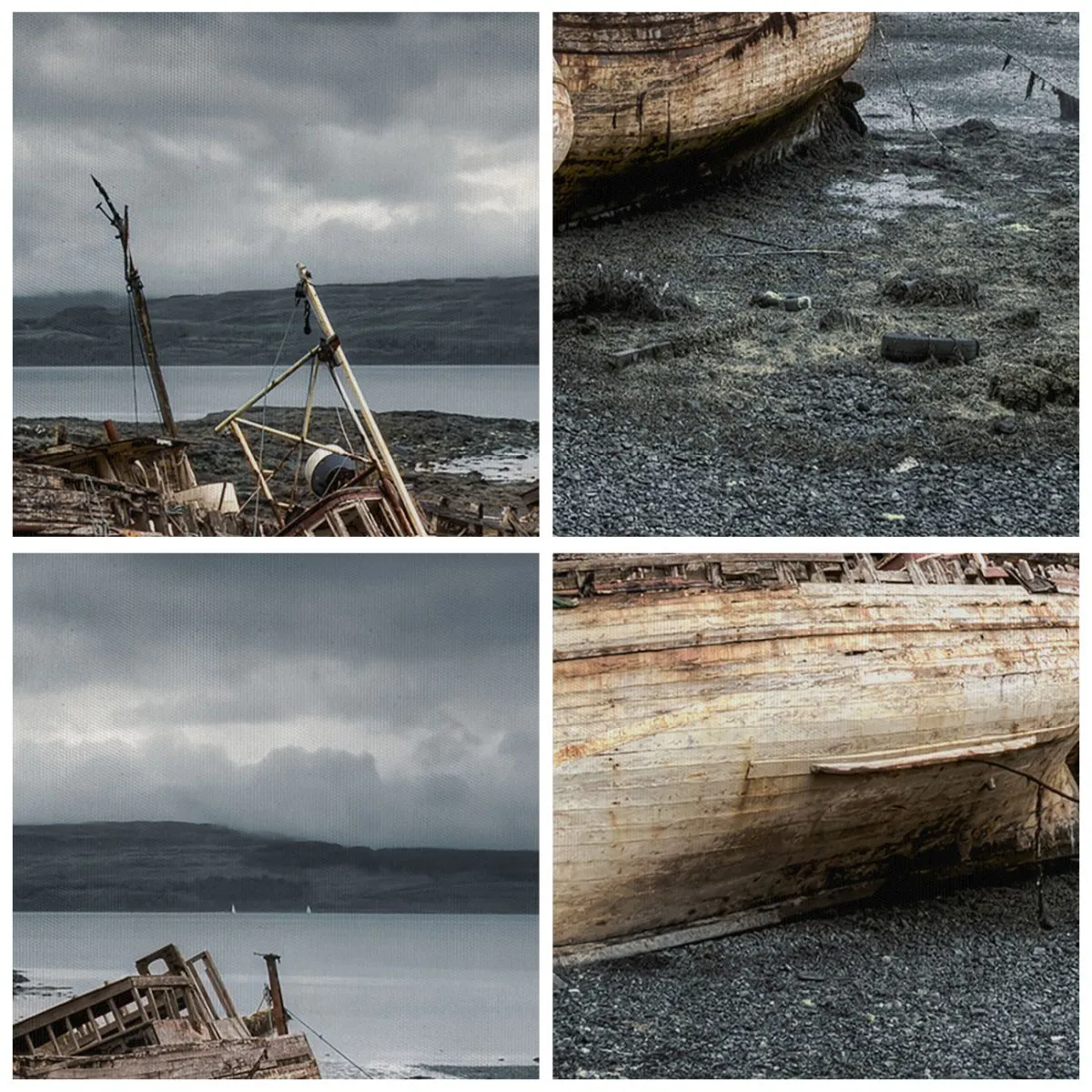 Tablou pe pânză Canvas - Bărci abandonate pe țărm într-o scenă ploioasă - 70x50cm - Ca semn al unei munci făcute cu demnitate - Decorațiune modernă pentru perete pentru living și dormitor ARTTOR