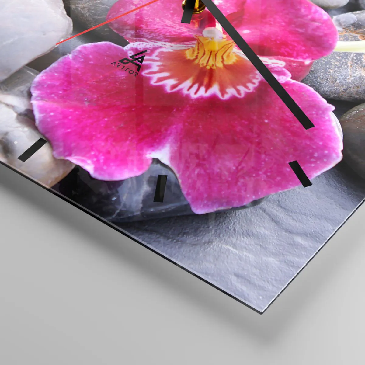 Horloge murale - Pendule murale - Orchidées roses sur fond de pierres lisses - 30x30cm - Refroidir et chauffer - Décoration murale moderne pour le salon et la chambre ARTTOR