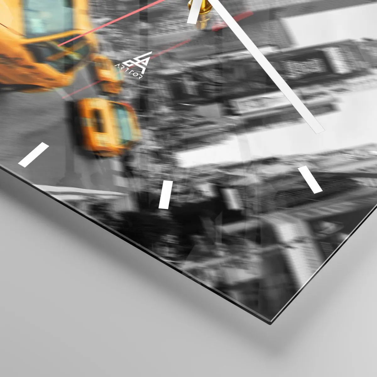 Wanduhr - Glasuhr - Gelbe Taxis an einer belebten Kreuzung in der Stadt - 30x30cm - New Yorker Sonnentropfen - Moderne Wanddekoration für Wohnzimmer und Schlafzimmer ARTTOR