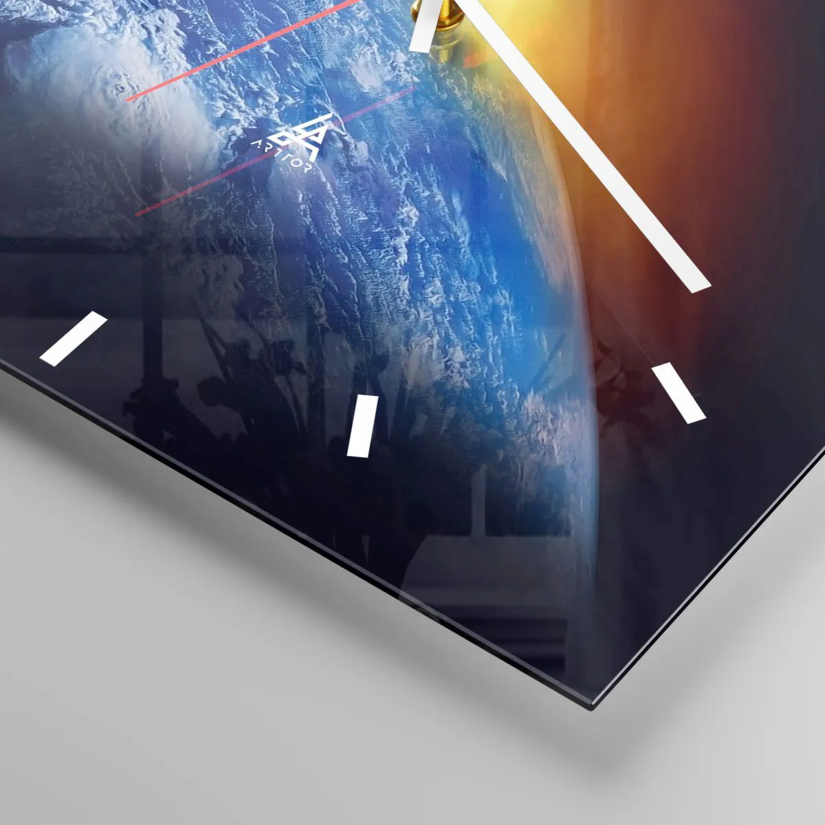 Relógio de parede - Relógio em vidro - Nascer do sol sobre o planeta azul - 30x30 cm