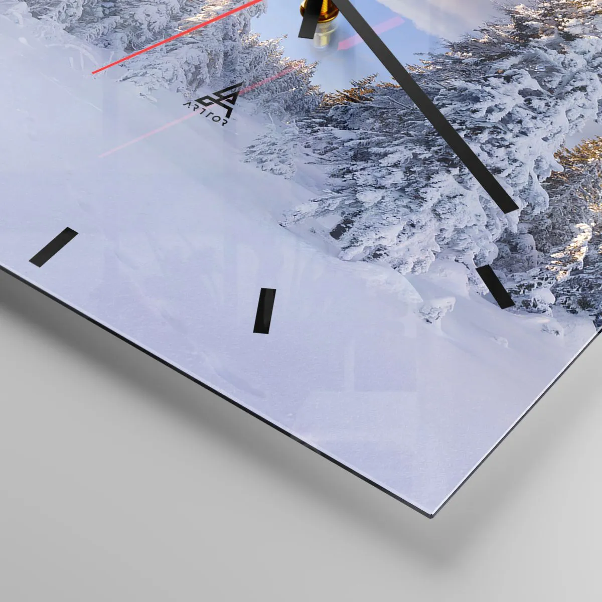 Reloj de pared - Reloj de vidrio - Paisaje invernal con un bosque nevado al atardecer - 30x30cm - Un espectáculo de naturaleza nevada - Decoración de pared moderna para salón y dormitorio ARTTOR