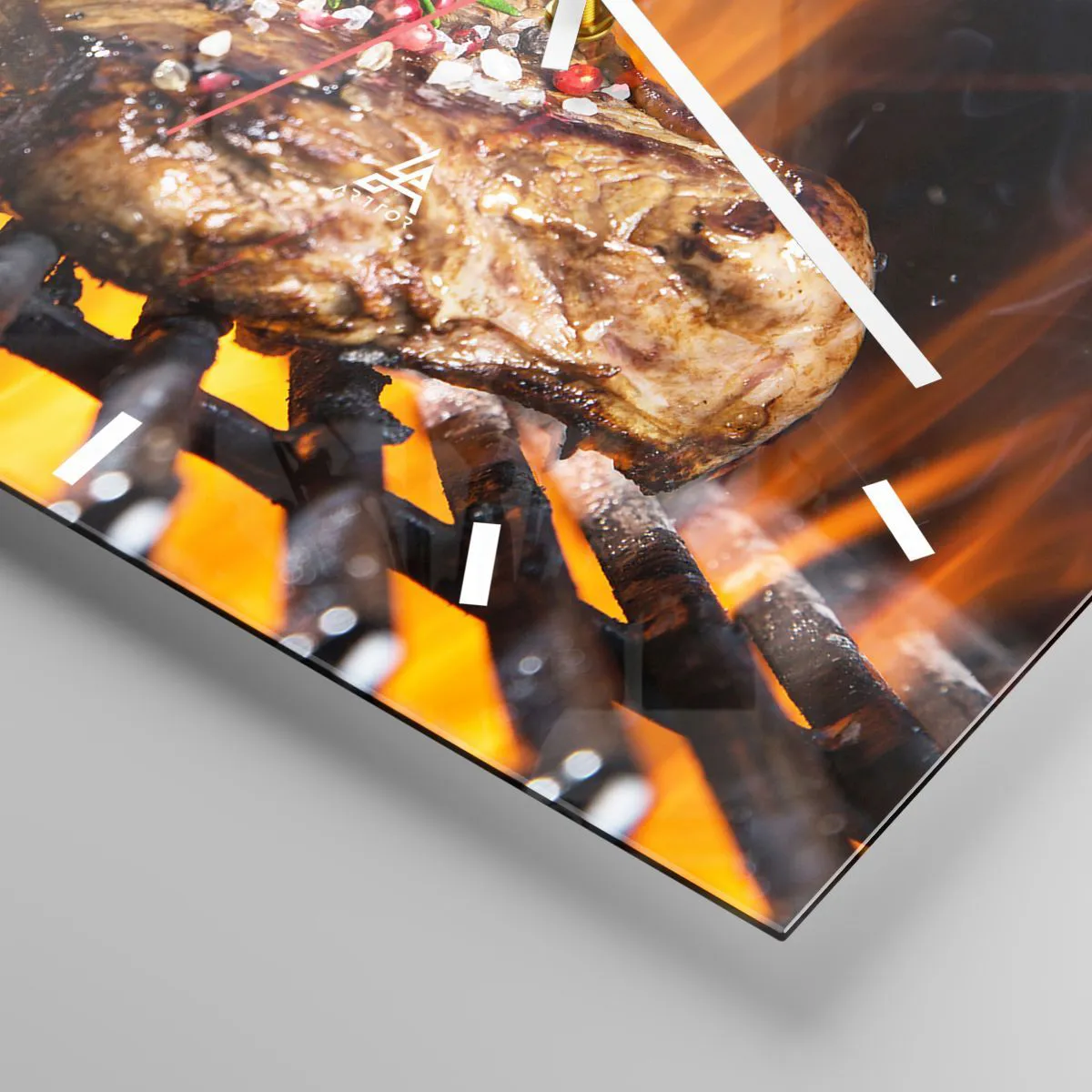 Wanduhr - Glasuhr - Gegrilltes Steak auf einem Grill mit Gewürzen - 30x30cm - Saftig und duftend - Moderne Wanddekoration für Wohnzimmer und Schlafzimmer ARTTOR