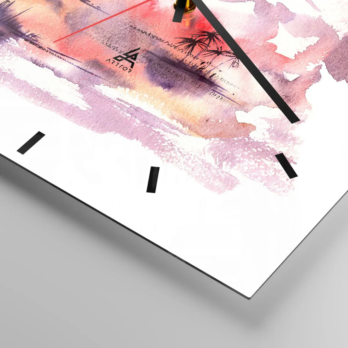 Väggklocka - Klocka på glas - Tropikens ro i rött - 40x40 cm