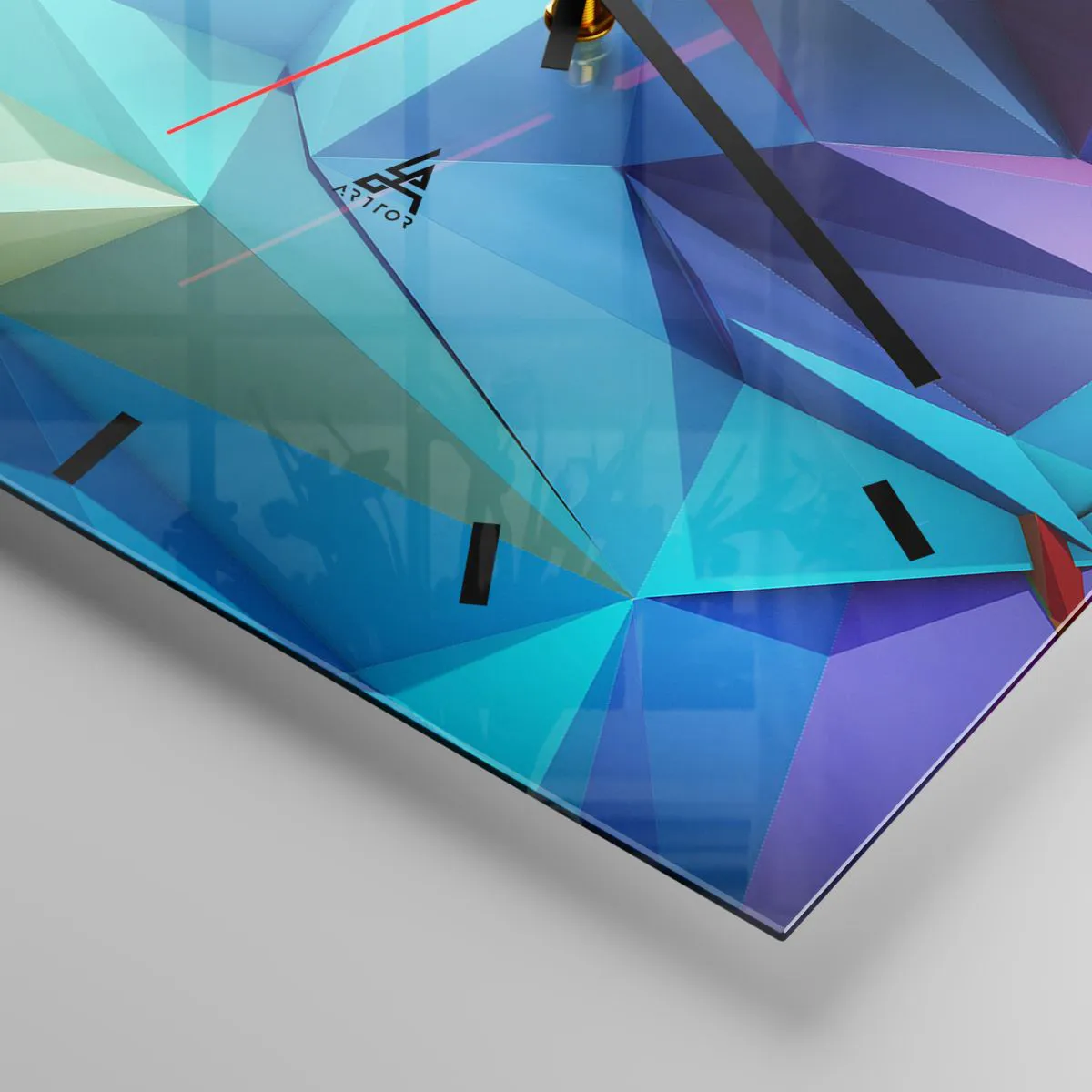 Relógio de parede - Relógio em vidro - Arco-íris de origami - 40x40 cm