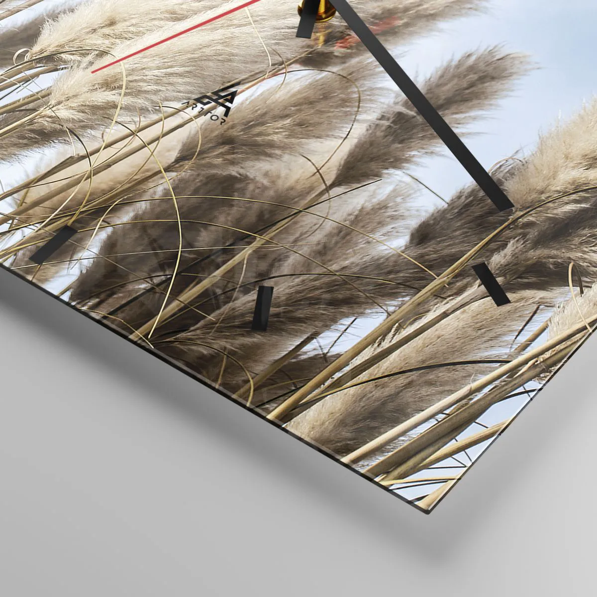 Reloj de pared - Reloj de vidrio - Delicadas hierbas de la pampa contra un cielo azul con nubes ligeras - 30x30cm - Una caricia soleada y ventosa - Decoración de pared moderna para salón y dormitorio ARTTOR