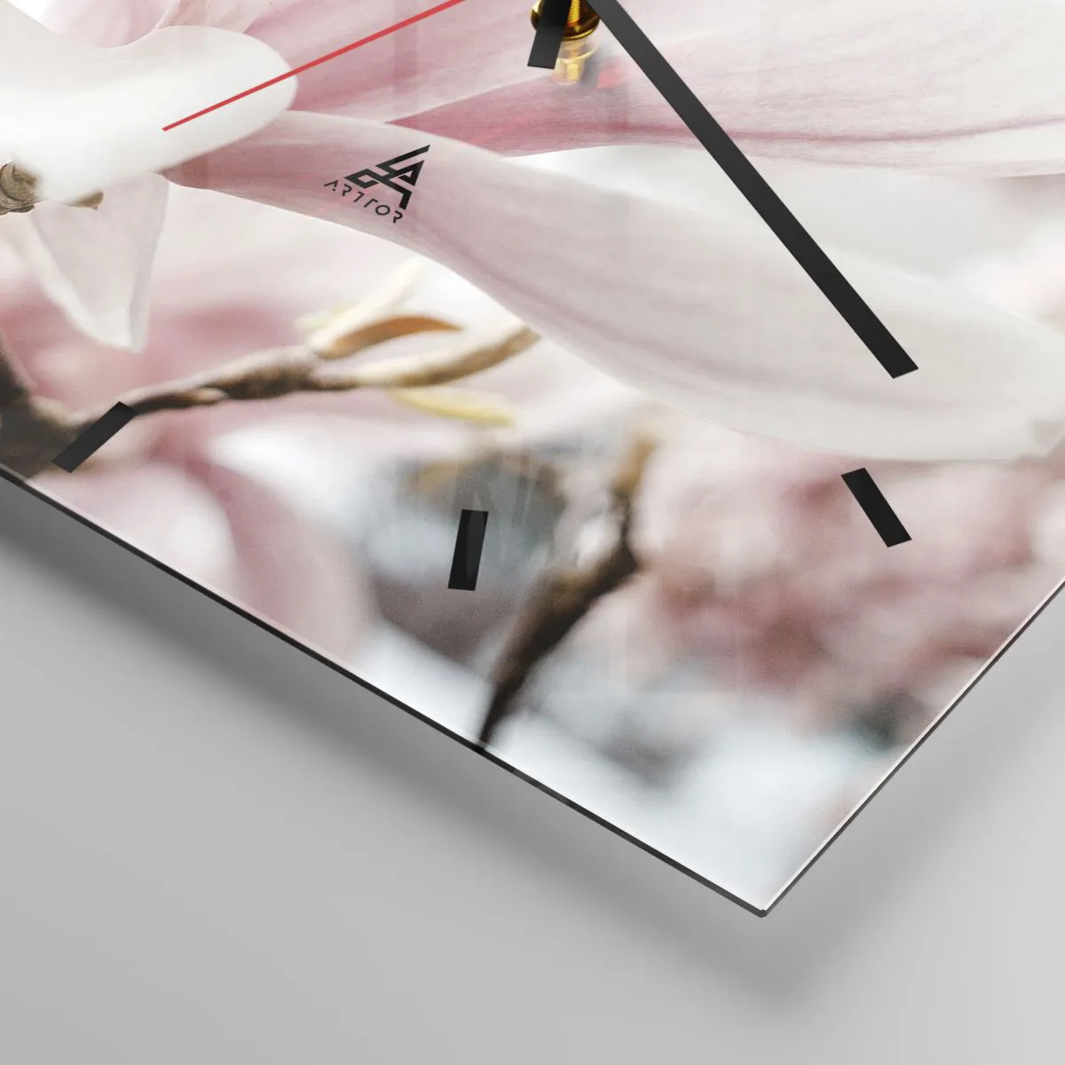 Orologio da parete - Orologio in Vetro - Delicati fiori di magnolia in tonalità pastello - 30x30cm - Tenerezza senza fine - Decorazione murale moderna per soggiorno e camera da letto ARTTOR