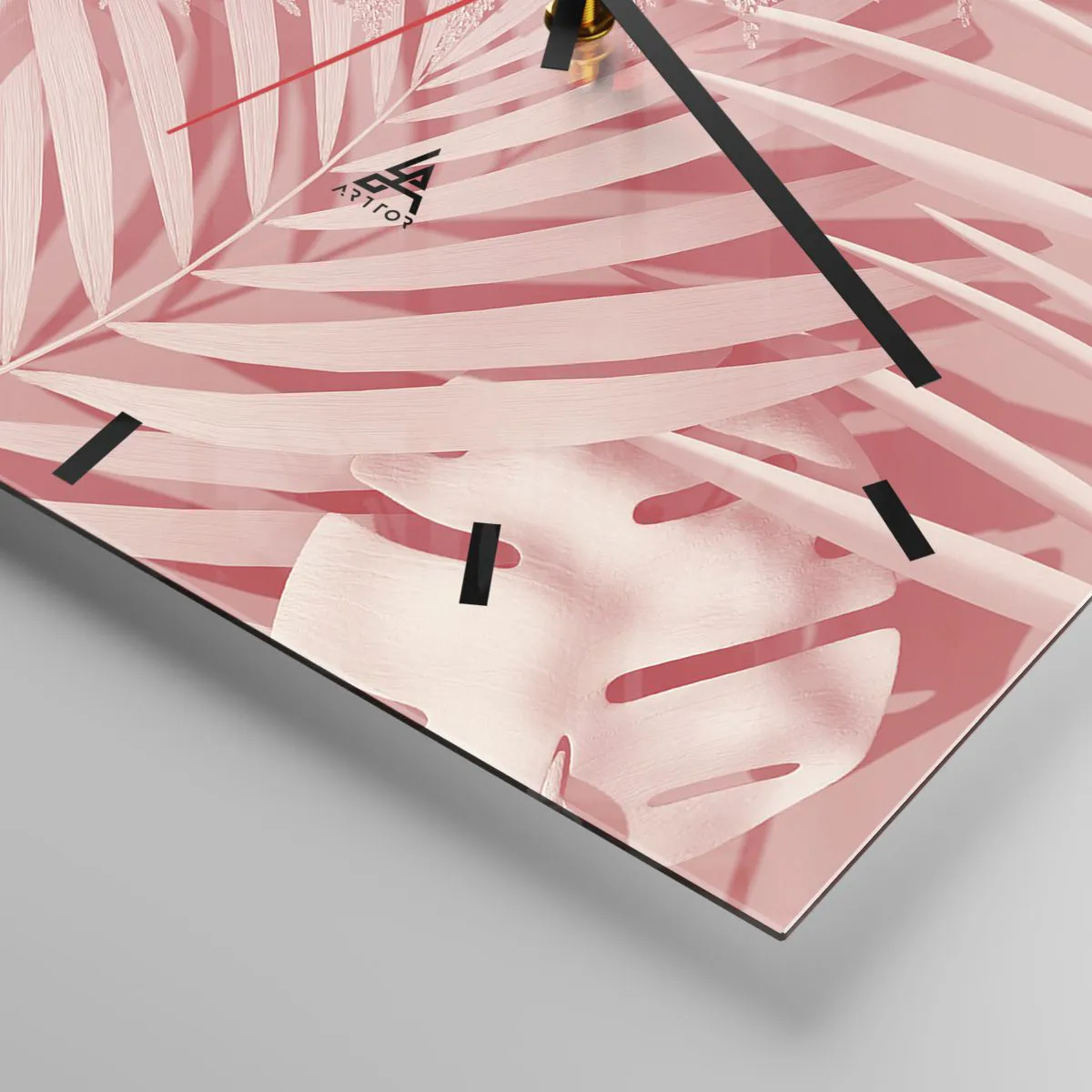 Ceas de perete - Ceas pe sticlă - Conceptul roz - 40x40 cm