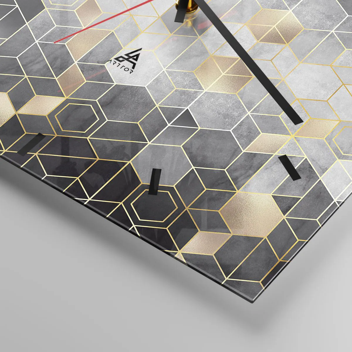 Reloj de pared - Reloj de vidrio - Patrón geométrico en tonos dorados - 30x30cm - Composición de diamantes - Decoración de pared moderna para salón y dormitorio ARTTOR