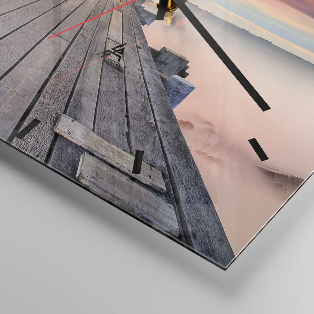 Reloj de pared - Reloj de vidrio - Muelle de madera que conduce a los miradores al atardecer - 30x30cm - De este a oeste - Decoración de pared moderna para salón y dormitorio ARTTOR