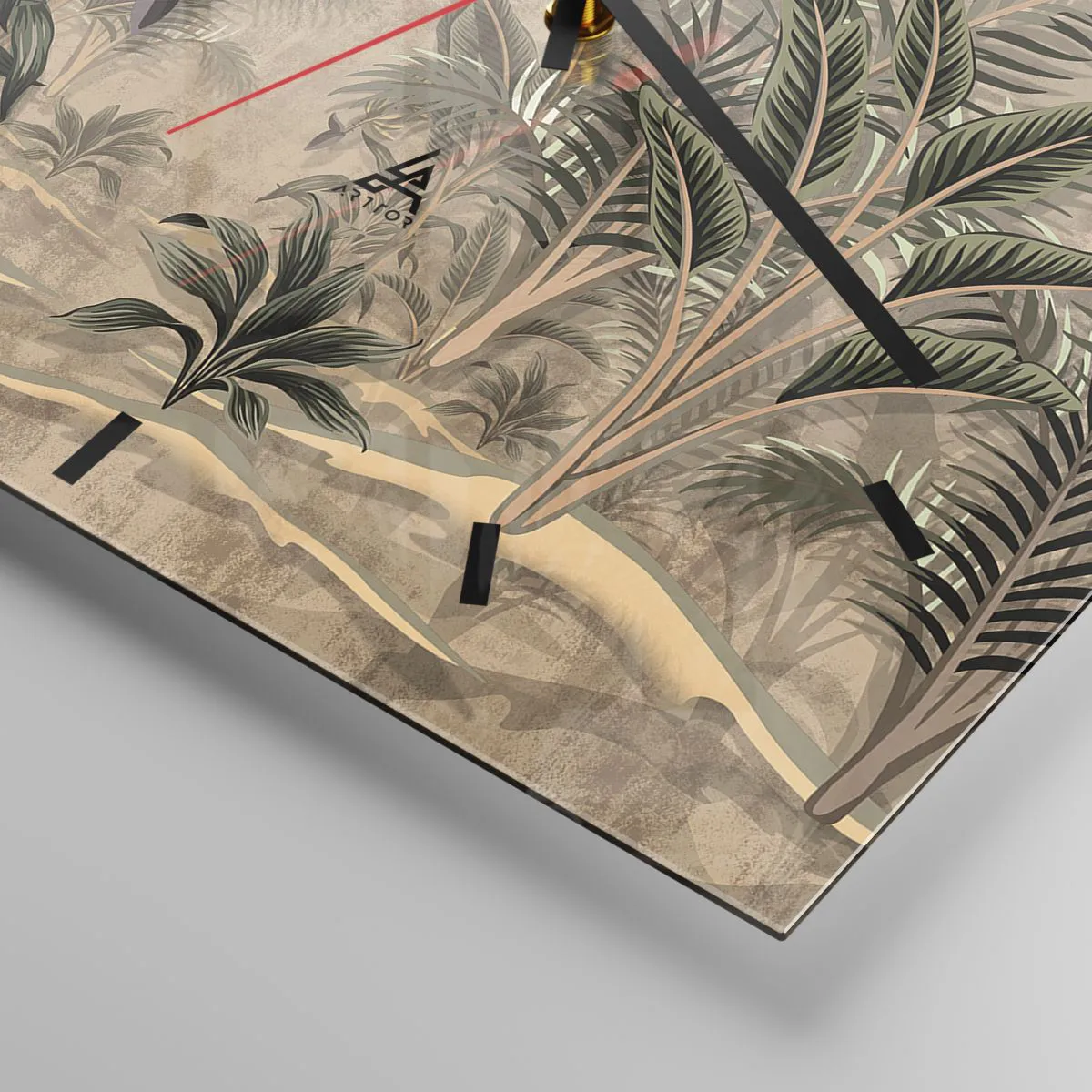 Relógio de parede - Relógio em vidro - Gravura em estilo colonial - 30x30 cm