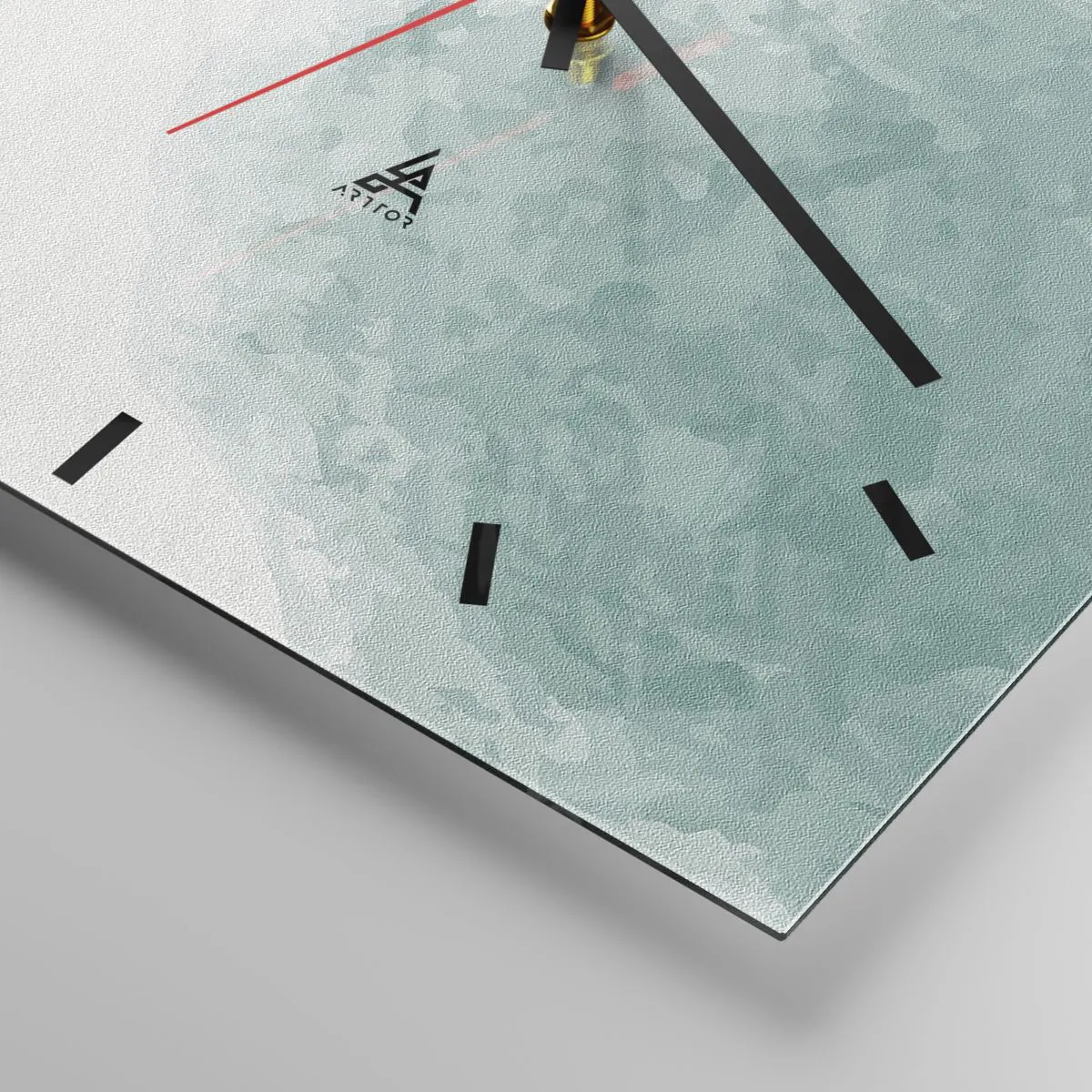Reloj de pared - Reloj de vidrio - Una delicada composición abstracta en tonos verdes con formas sutiles sobre un fondo claro. - 30x30cm - Un encuentro con la niebla - Decoración de pared moderna para salón y dormitorio ARTTOR