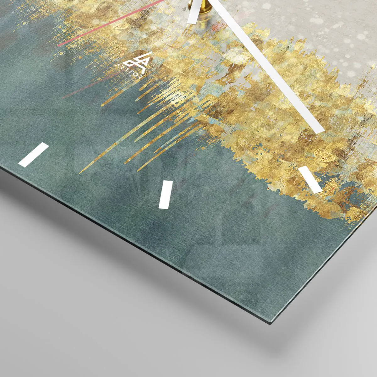 Wall clock - Clock on glass - Golden Border - 40x40 cm