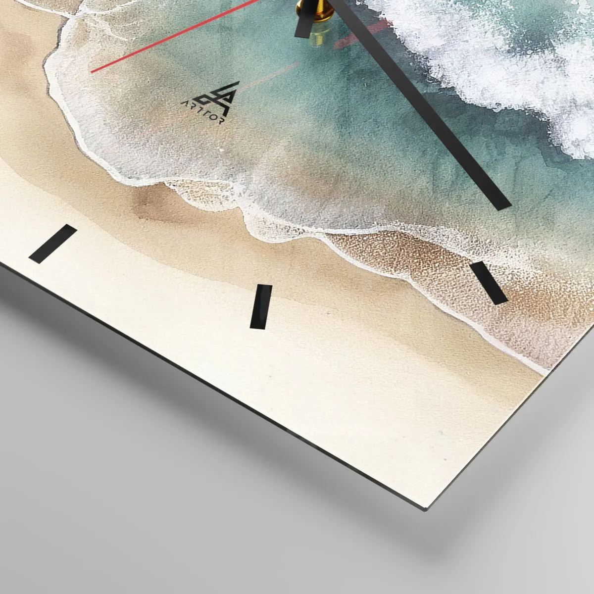 Reloj de pared - Reloj de vidrio - Vista de la playa y las olas del mar en tonos turquesa. - 30x30cm - Un encuentro eterno - Decoración de pared moderna para salón y dormitorio ARTTOR