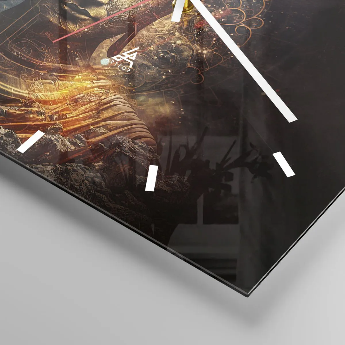 Horloge murale - Pendule murale - Bouddha doré sur fond sombre avec ornements - 30x30cm - Équilibre spirituel - Décoration murale moderne pour le salon et la chambre ARTTOR