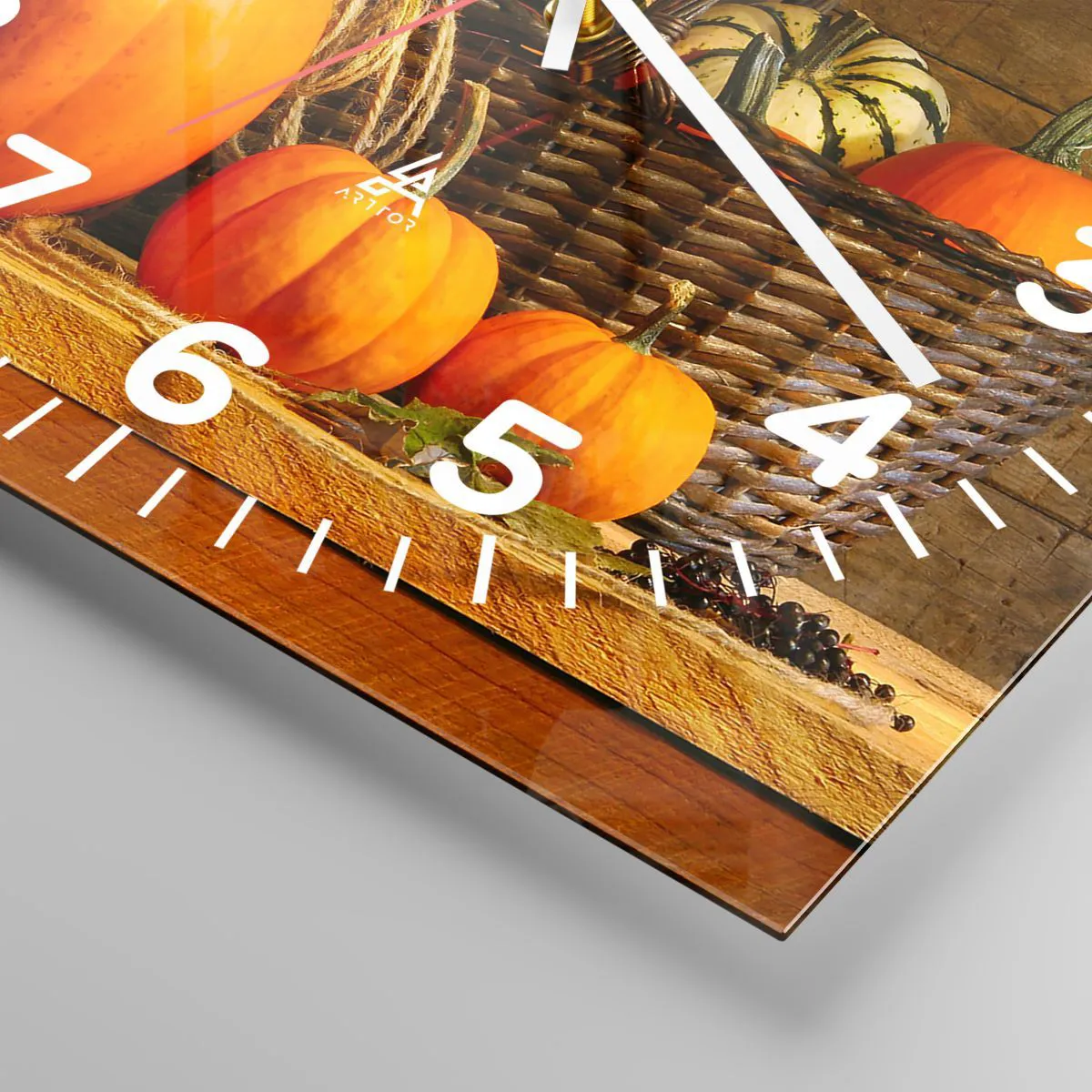 Ceas de perete - Ceas pe sticlă - Compoziție rustică - cadouri de toamnă - 30x30 cm