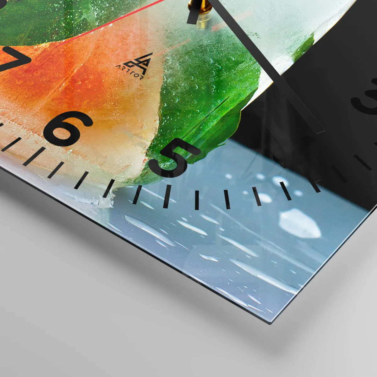 Relógio de parede - Relógio em vidro - Frescor e refresco - 30x30 cm