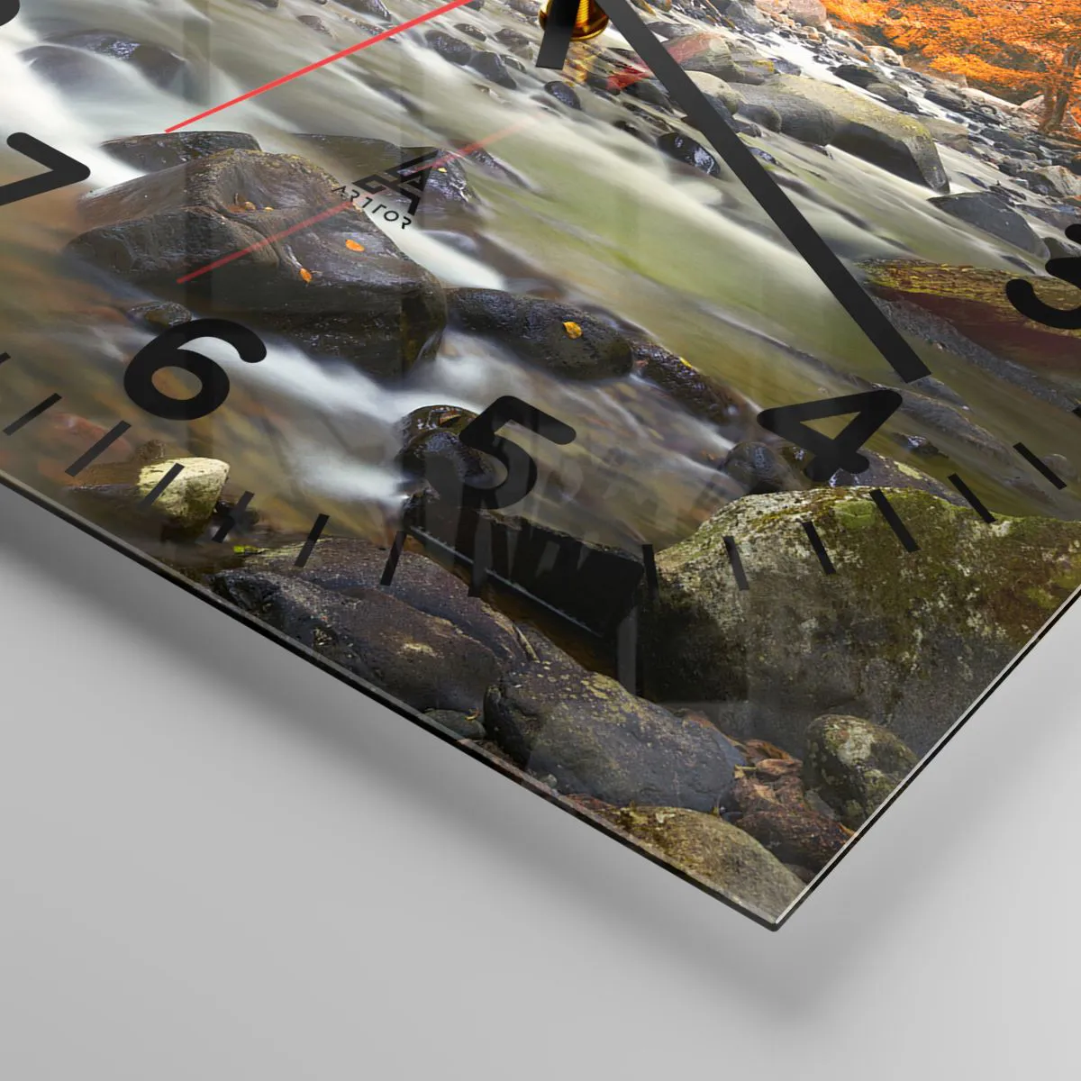 Ceas de perete - Ceas pe sticlă - Un pârâu într-o pădure de aur - 30x30 cm