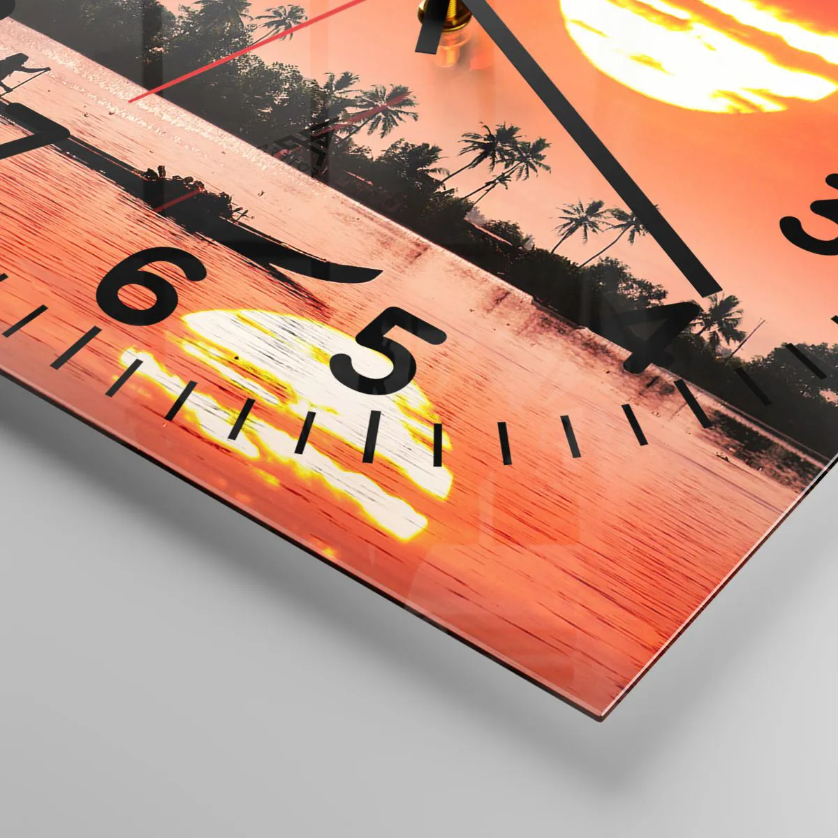Ceas de perete - Ceas pe sticlă - Liniștea tropicelor la apus de soare - 40x40 cm
