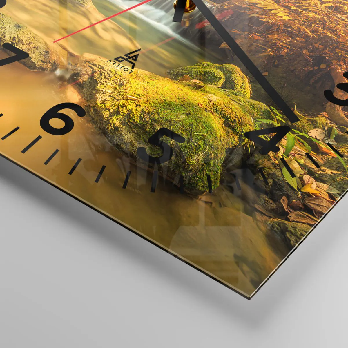 Wall clock - Clock on glass - Forest Cascade in Gold - 30x30 cm