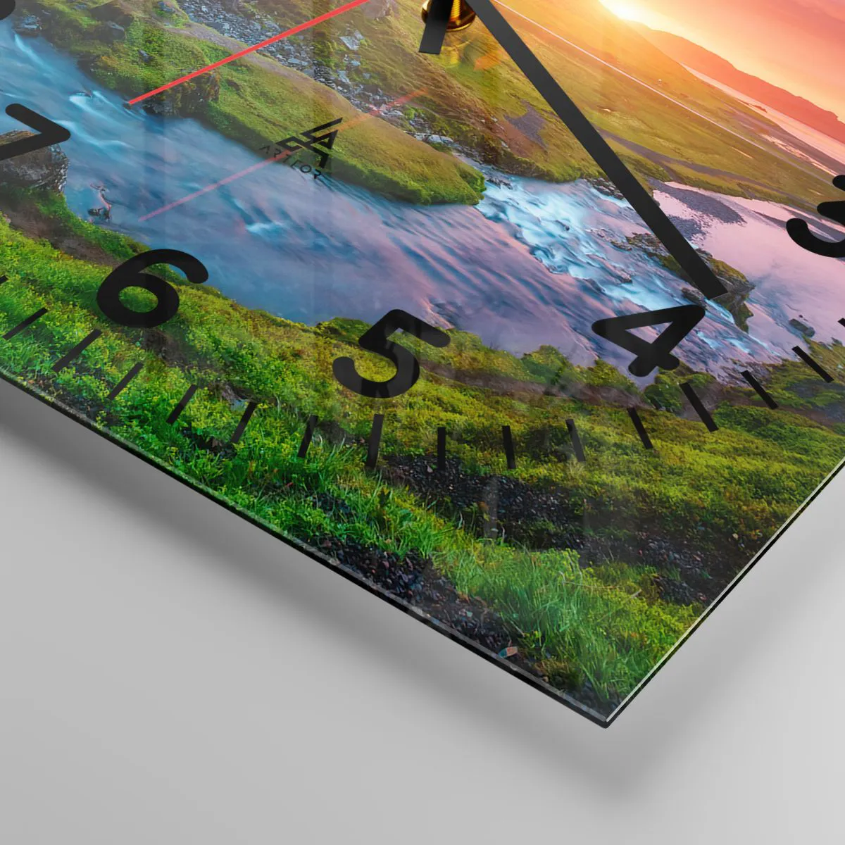 Relógio de parede - Relógio em vidro - Islândia - fogo e água - 40x40 cm