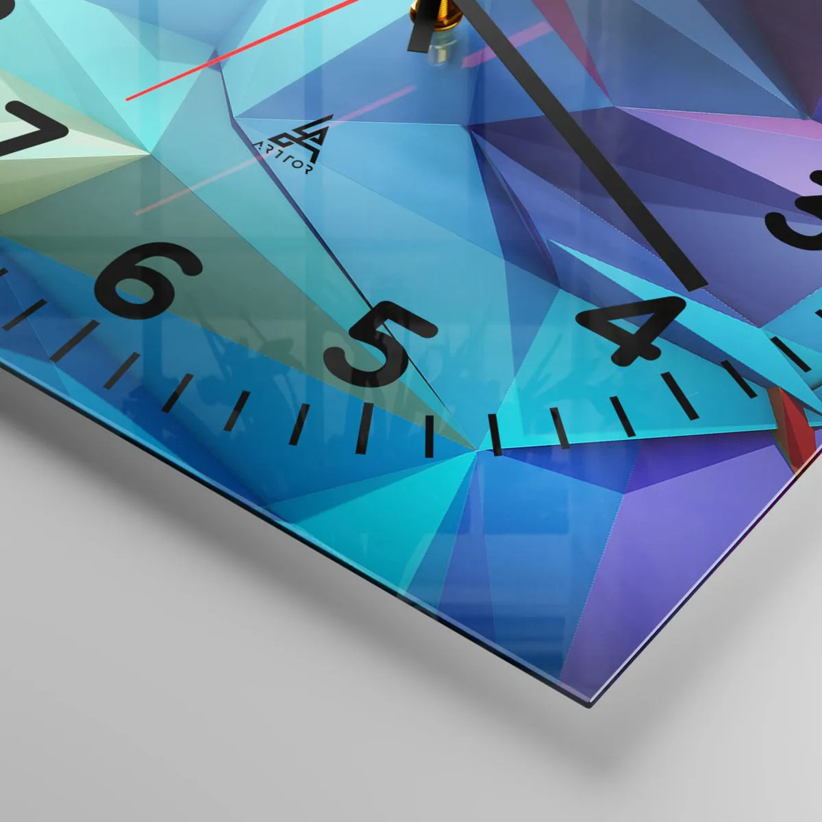 Relógio de parede - Relógio em vidro - Arco-íris de origami - 40x40 cm