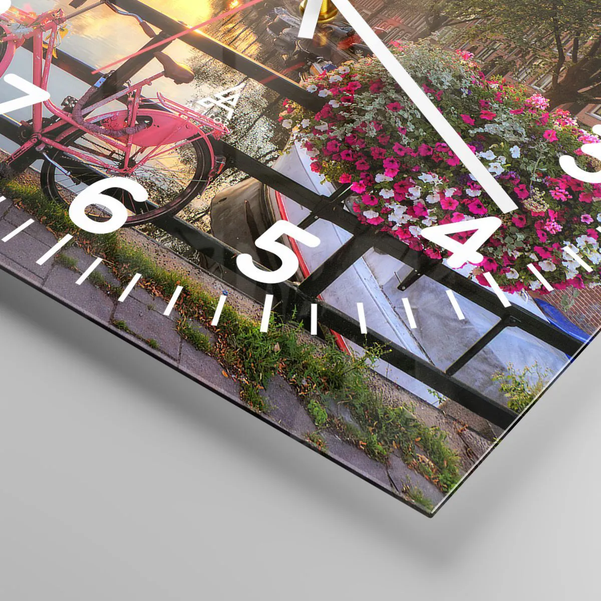 Ceas de perete - Ceas pe sticlă - Dimineața de primăvară în Amsterdam - 30x30 cm