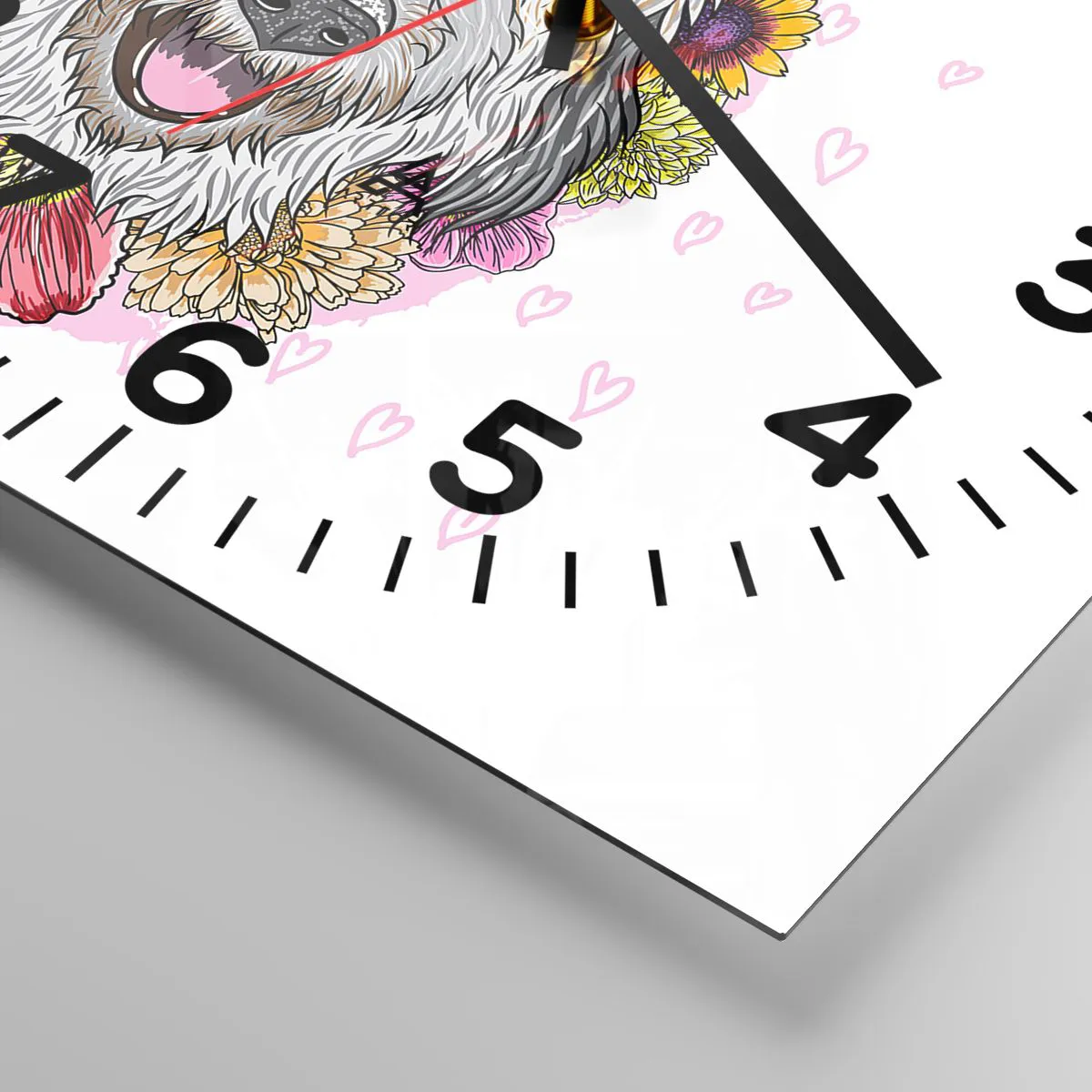 Ceas de perete - Ceas pe sticlă - Bucuria cățelușului - 40x40 cm