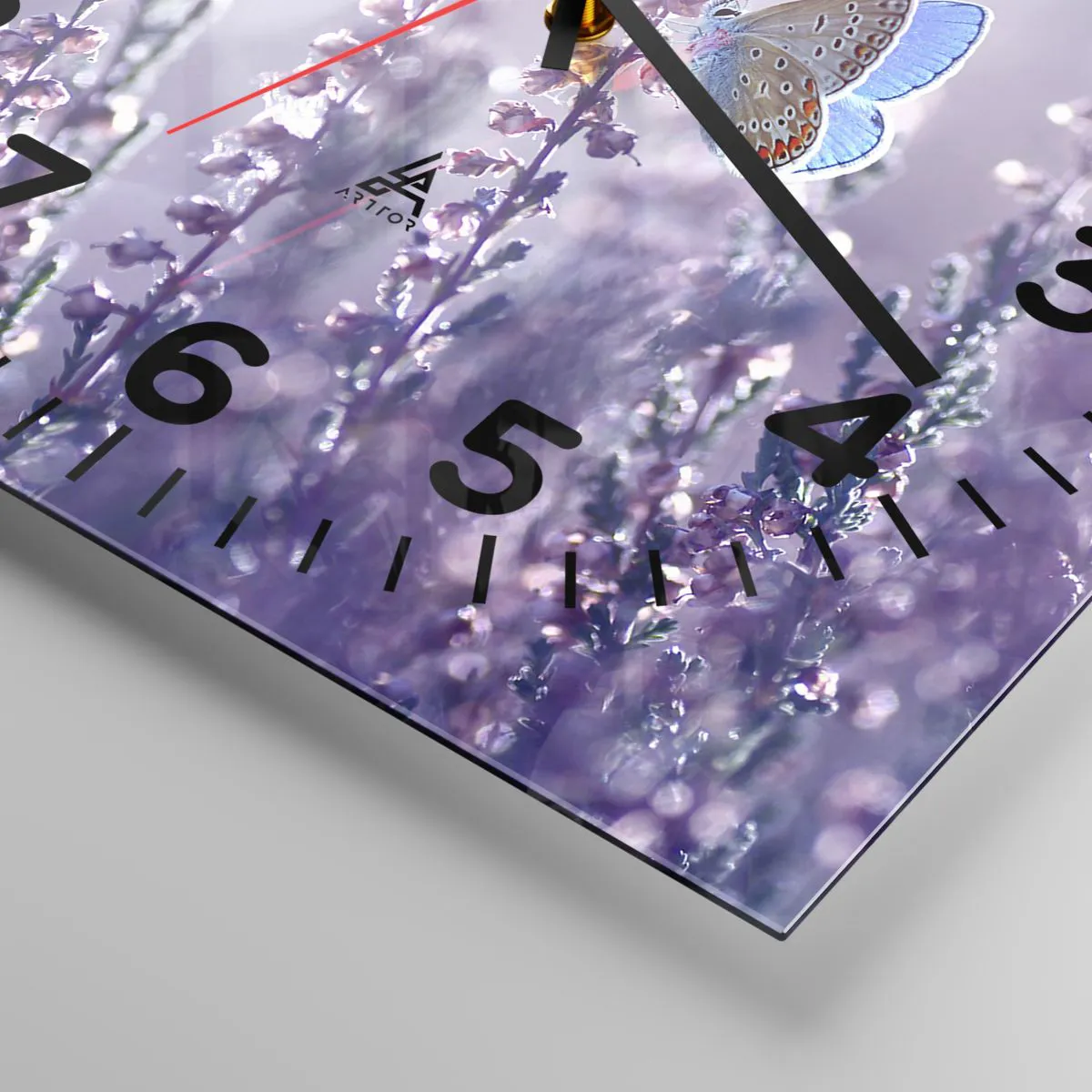 Ceas de perete - Ceas pe sticlă - Sărut de fluture - 40x40 cm