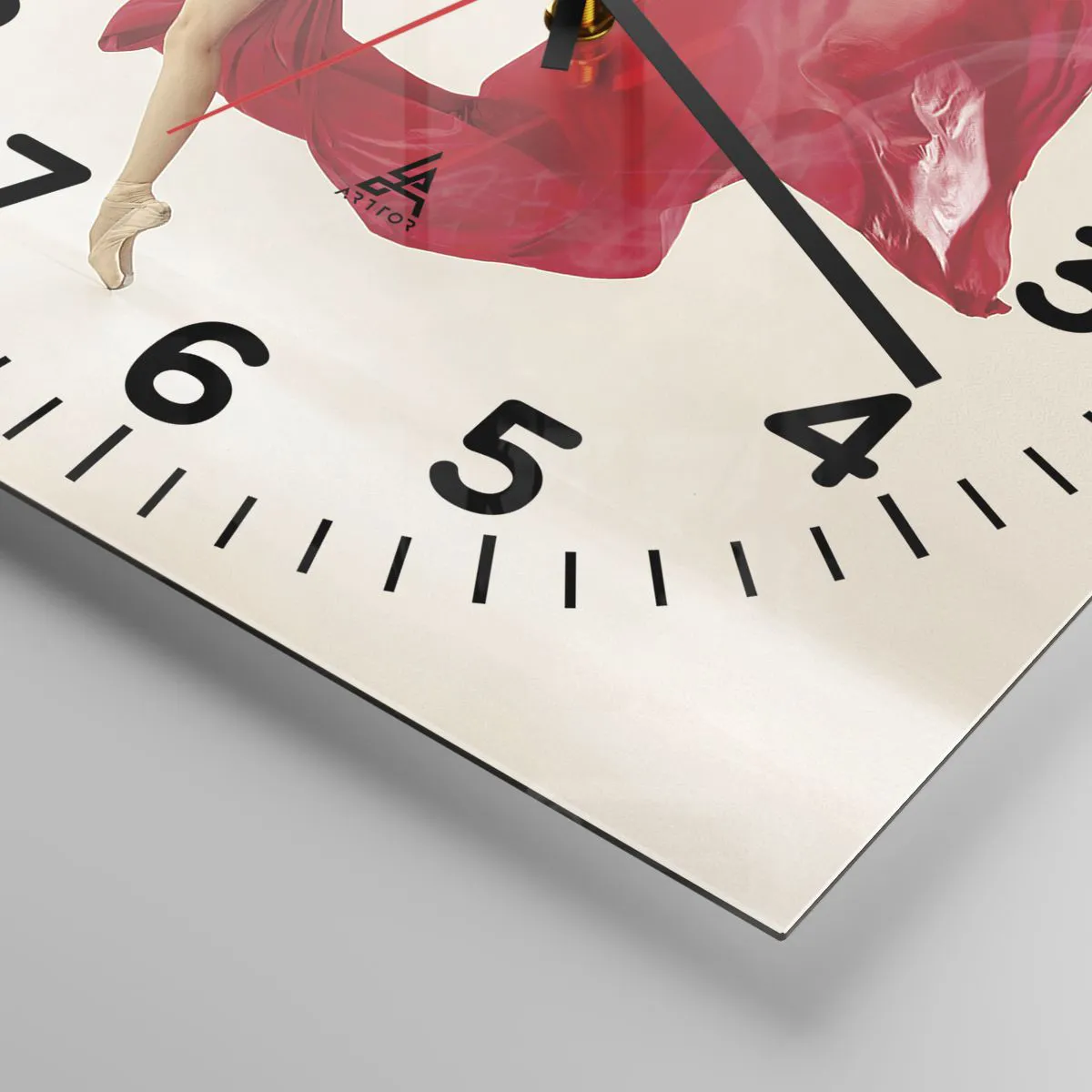 Ceas de perete - Ceas pe sticlă - Roșu și negru - 30x30 cm