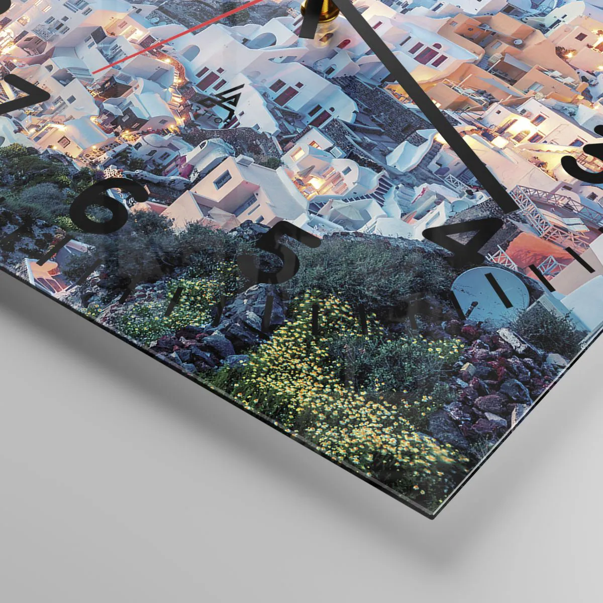 Ceas de perete - Ceas pe sticlă - Vacanța ta grecească - 30x30 cm