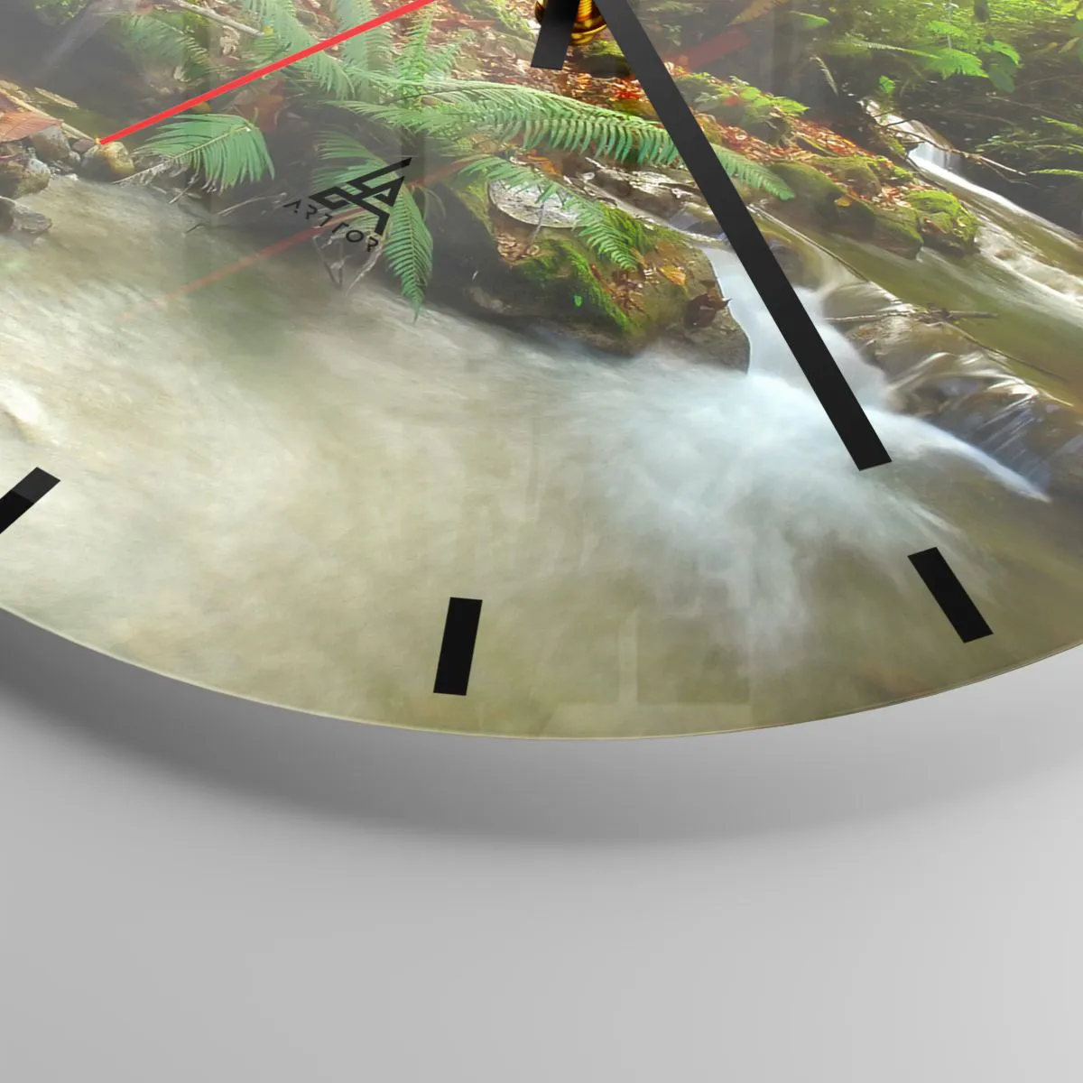 Wanduhr - Glasuhr - Hirsche in einer Waldlandschaft an einem Bach - 30x30cm - Willkommen in meiner Welt - Moderne Wanddekoration für Wohnzimmer, Küche und Schlafzimmer ARTTOR