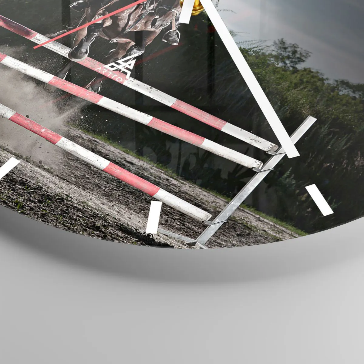 Wall clock - Clock on glass - A horse jumper during an equestrian competition - 30x30cm - Together for Victory - Modern wall decoration for the living room, kitchen, and bedroom ARTTOR