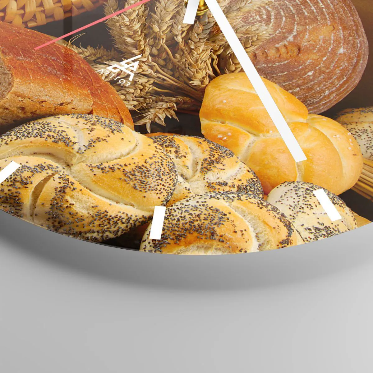 Wall clock - Clock on glass - A composition of bread and cereals in a rustic basket - 30x30cm - We've Baked It! - Modern wall decoration for the living room, kitchen, and bedroom ARTTOR