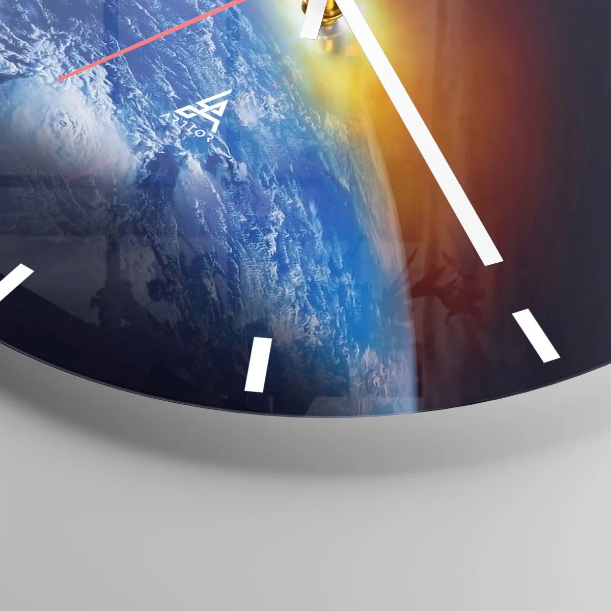 Wall clock - Clock on glass - Sunrise over Earth as seen from space - 30x30cm - Sunrise by the Blue Planet - Modern wall decoration for the living room, kitchen, and bedroom ARTTOR