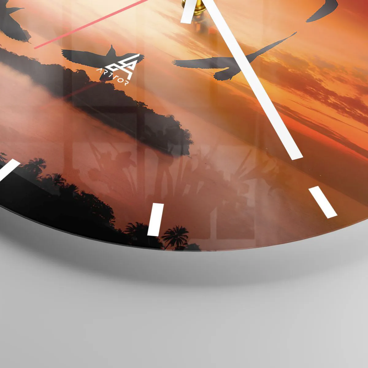Reloj de pared - Reloj de vidrio - Pájaros sobre la isla al atardecer - 30x30cm - Ama el mundo como los pájaros - Decoración de pared moderna para salón, cocina y dormitorio ARTTOR