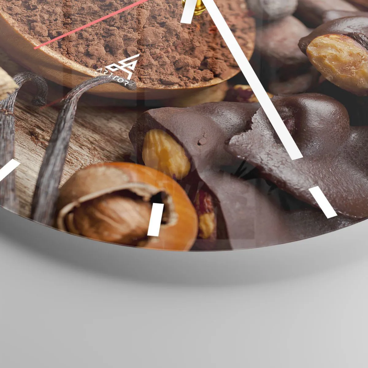 Nástěnné hodiny - Lžíce kakaa obklopená kořením a kousky čokolády - 30x30cm - Nejlepší na smutek - Moderní nástěnná dekorace do obývacího pokoje, kuchyně a ložnice ARTTOR