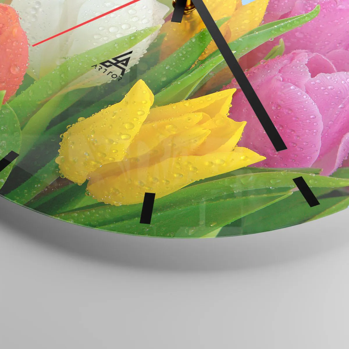 Wanduhr - Glasuhr - Ein blumiger Regenbogen in Tautropfen - 40x40 cm