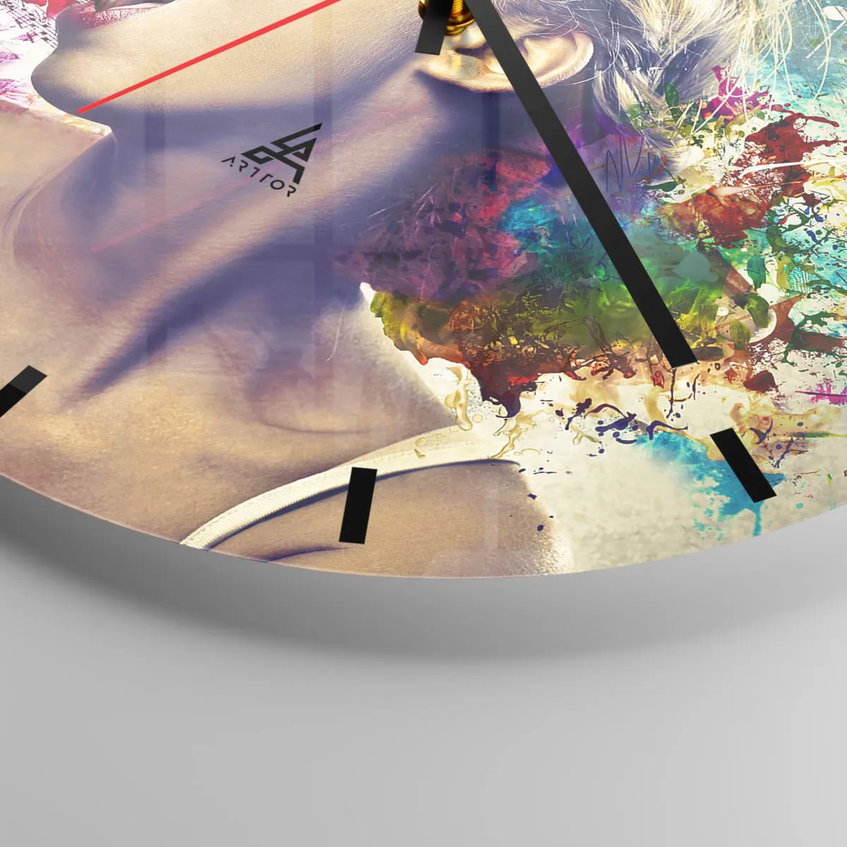 Reloj de pared - Reloj de vidrio - Un personaje colorido cantando en un micrófono con un fondo musical. - 30x30cm - Pinta el mundo con tu voz - Decoración de pared moderna para salón, cocina y dormitorio ARTTOR