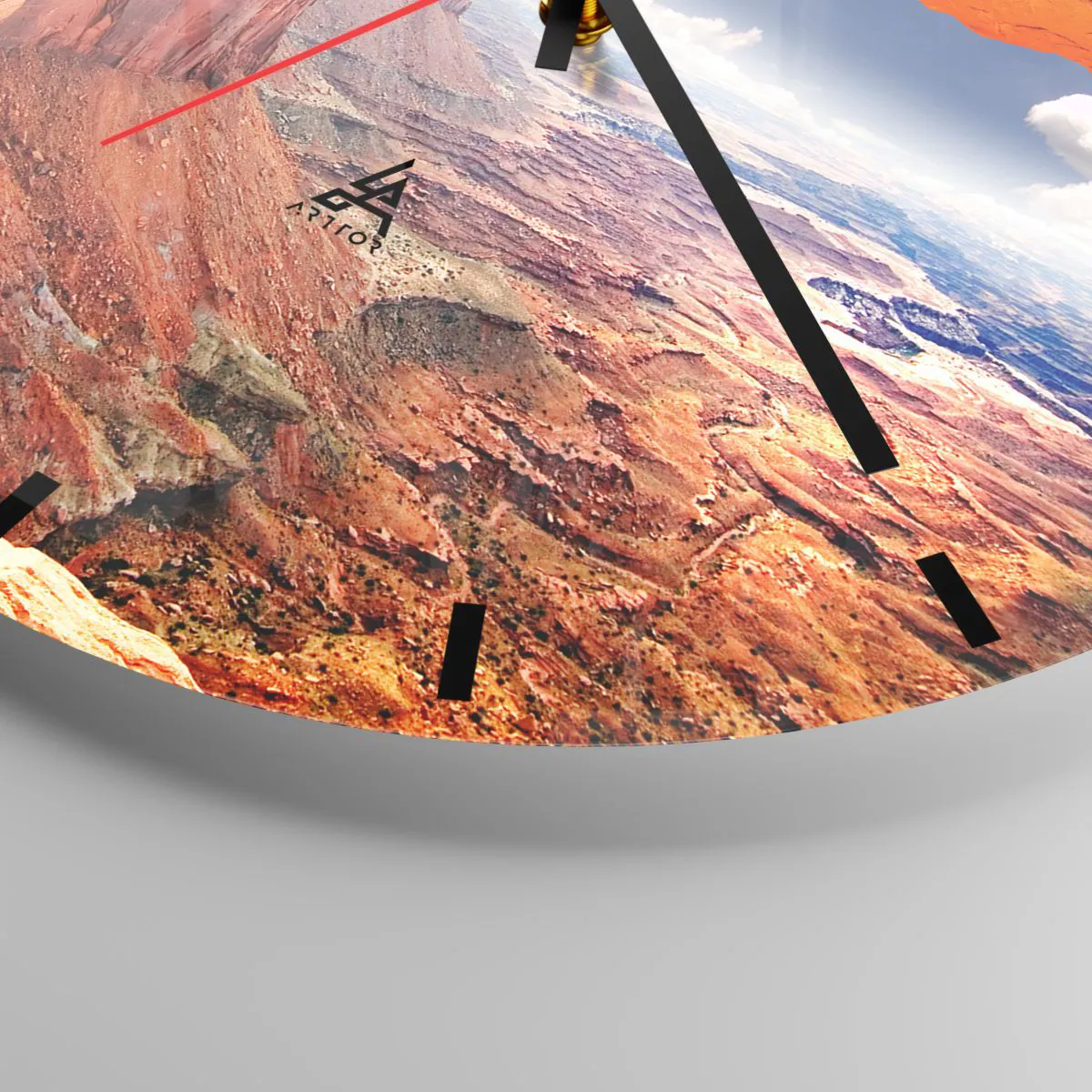 Ceas de perete - Ceas pe sticlă - Canion cu formațiune stâncoasă și cer albastru - 30x30cm - Sculptat de natura însăși - Decorațiune modernă pentru perete pentru living, bucătărie și dormitor ARTTOR