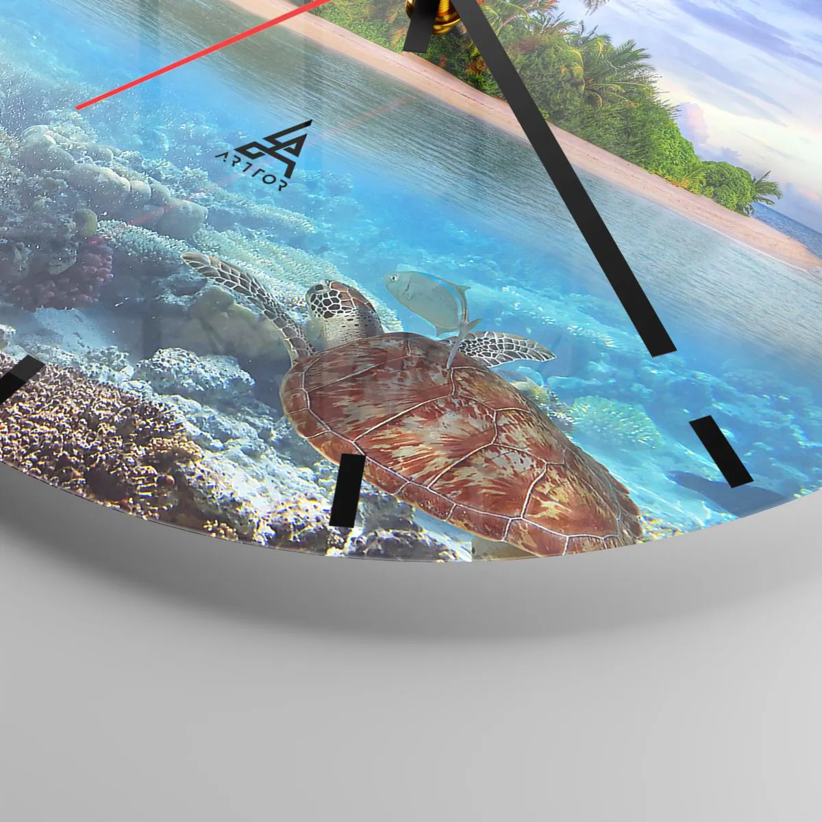 Orologio da parete - Orologio in Vetro - Un'isola esotica con palme e un mondo sottomarino - 30x30cm - L'isola del paradiso dà il benvenuto - Decorazione murale moderna per soggiorno, cucina e camera da letto ARTTOR