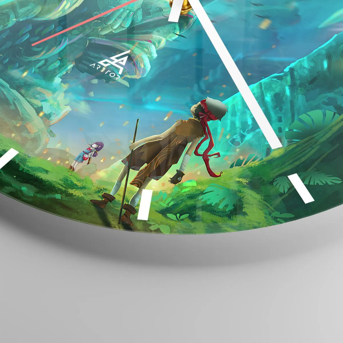 Relógio de parede - Relógio em vidro - Uma paisagem fantástica com figuras e totens - 30x30cm - Do Grande Livro de Contos de Fadas - Decoração de parede moderna para a sala de estar, cozinha e quarto ARTTOR