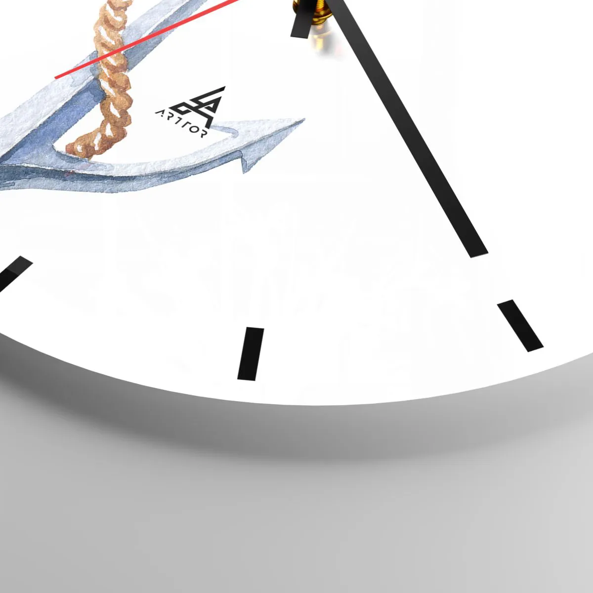 Relógio de parede - Relógio em vidro - Âncora com corda em fundo branco - 30x30cm - Ahoy aventura! - Decoração de parede moderna para a sala de estar, cozinha e quarto ARTTOR