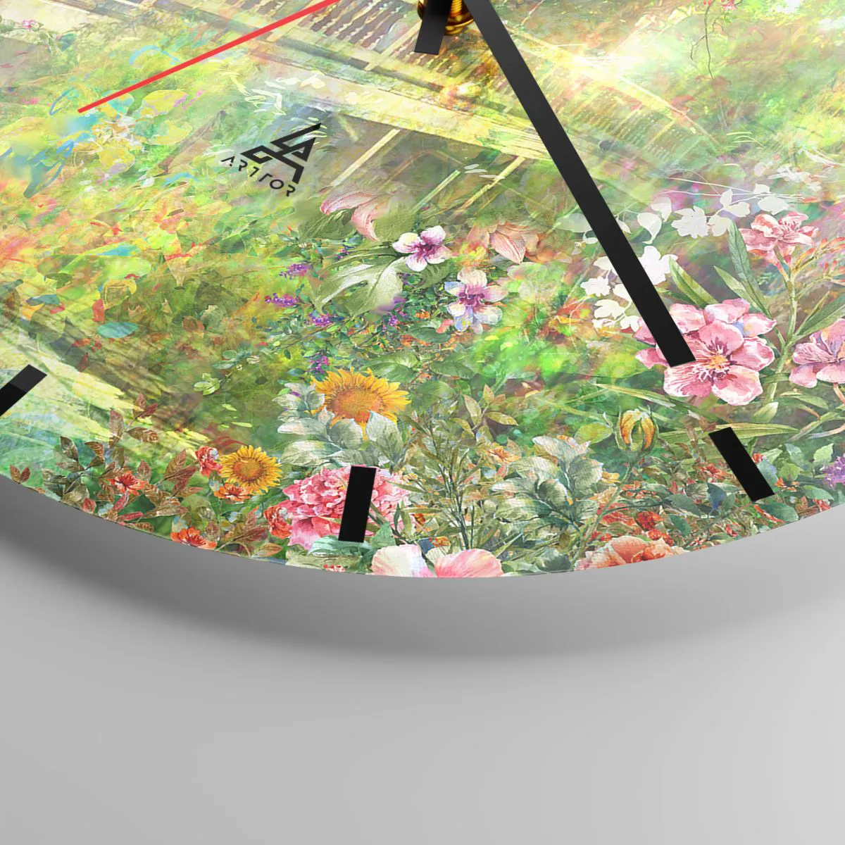 Relógio de parede - Relógio em vidro - Uma ponte cercada por flores no jardim de verão - 30x30cm - A ponte dos suspiros da primavera - Decoração de parede moderna para a sala de estar, cozinha e quarto ARTTOR