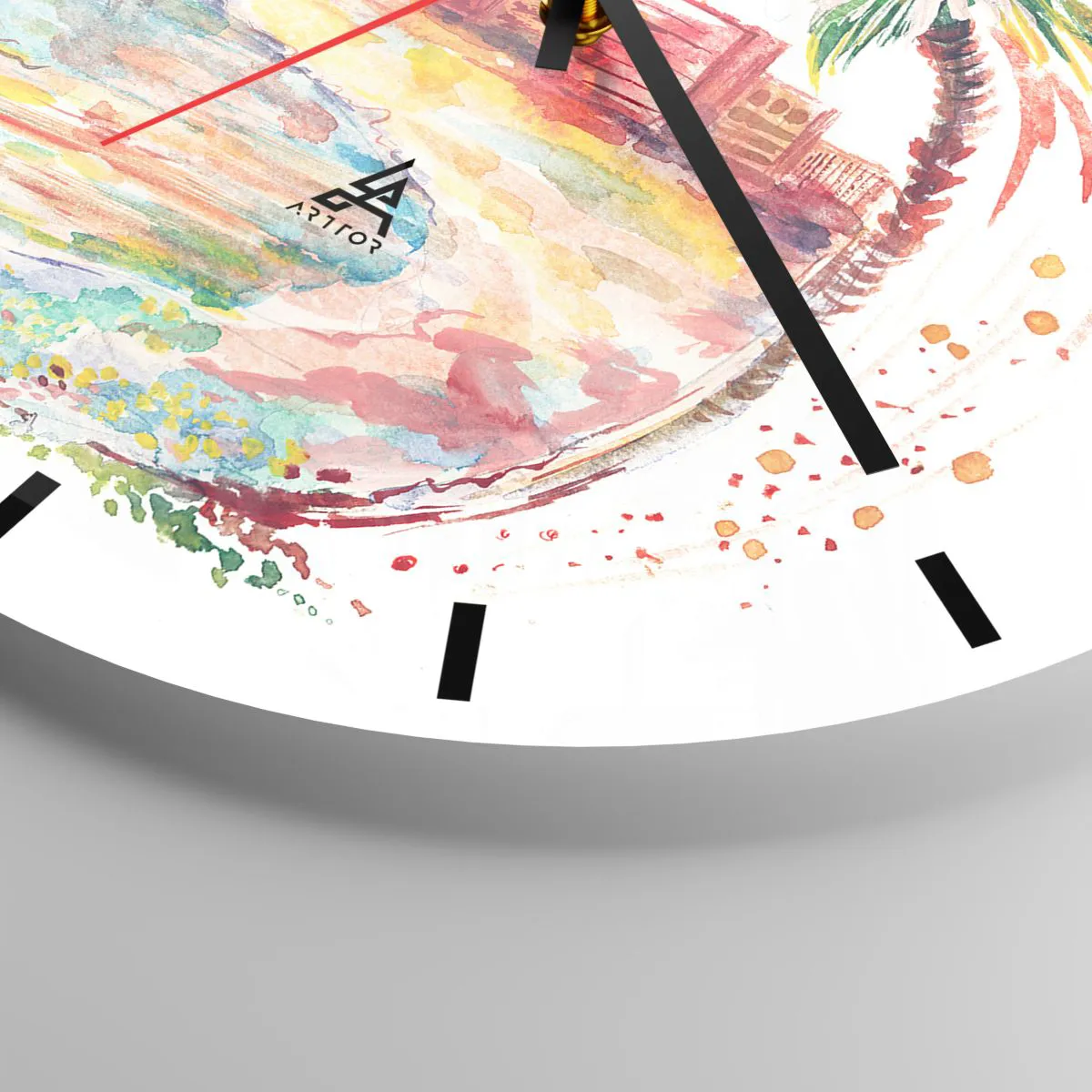 Wanduhr - Glasuhr - Romantisches Paar am Strand mit Palmen im Hintergrund - 30x30cm - Romantischer Urlaub - Moderne Wanddekoration für Wohnzimmer, Küche und Schlafzimmer ARTTOR