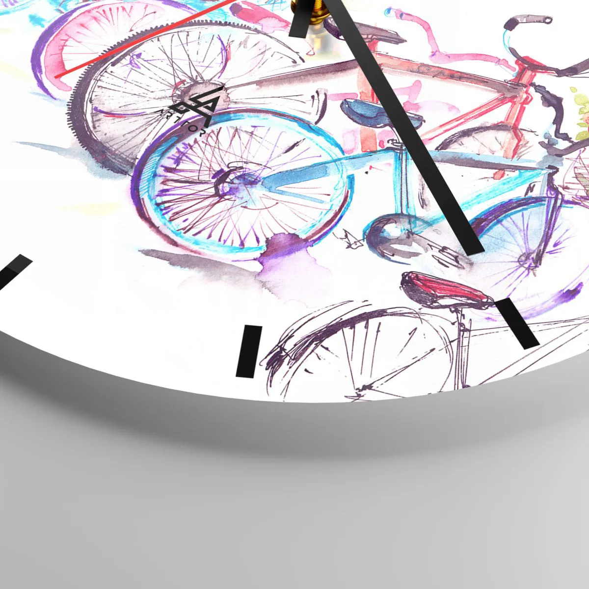 Relógio de parede - Relógio em vidro - Bicicletas em aquarela em cores brilhantes sobre fundo branco - 30x30cm - Reunião do Clube Antimoto - Decoração de parede moderna para a sala de estar, cozinha e quarto ARTTOR